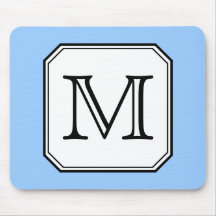 Your Letter. Custom Monogram. Blue Black White. Mouse Pad