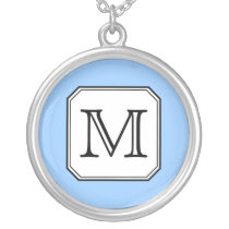 Your Letter. Custom Monogram. Blue Black White. Pendant