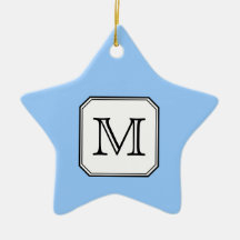 Your Letter. Custom Monogram. Blue Black White. Christmas Ornaments
