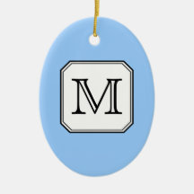 Your Letter. Custom Monogram. Blue Black White. Christmas Ornament