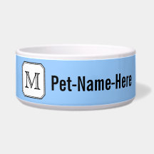 Your Letter. Custom Monogram. Blue Black White. Dog Bowl