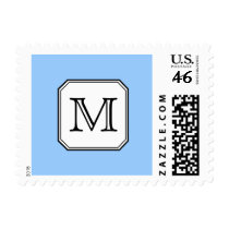 Your Letter. Custom Monogram. Blue Black White. Postage