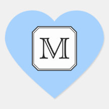 Your Letter. Custom Monogram. Blue Black White. Heart Sticker