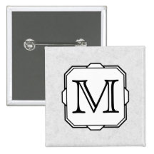 Your Letter. Custom Monogram. Gray, Black & White Pin
