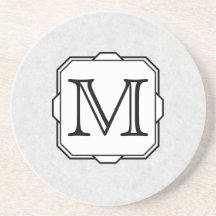Your Letter. Custom Monogram. Gray, Black & White Drink Coaster