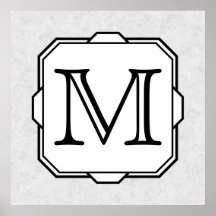 Your Letter. Custom Monogram. Gray, Black & White Print