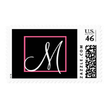 Your Letter, Custom Monogram Initial, Black Pink Postage