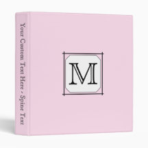 Your Letter. Custom Monogram. Pink Black White Vinyl Binder