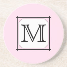 Your Letter. Custom Monogram. Pink Black White Beverage Coasters