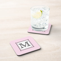 Your Letter. Custom Monogram. Pink Black White. Drink Coasters
