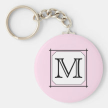 Your Letter. Custom Monogram. Pink Black White Key Chain