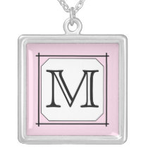 Your Letter. Custom Monogram. Pink Black White Necklace