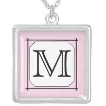 Your Letter. Custom Monogram. Pink Black White Necklace