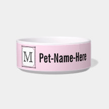 Your Letter. Custom Monogram. Pink Black White. Cat Water Bowls