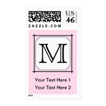 Your Letter. Custom Monogram. Pink Black White. Stamps