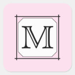 Your Letter. Custom Monogram. Pink Black White Square Sticker