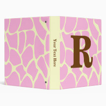 Your Letter Custom Monogram. Pink Giraffe Print. Binder