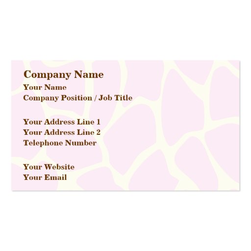Your Letter Custom Monogram. Pink Giraffe Print. Business Card (back side)