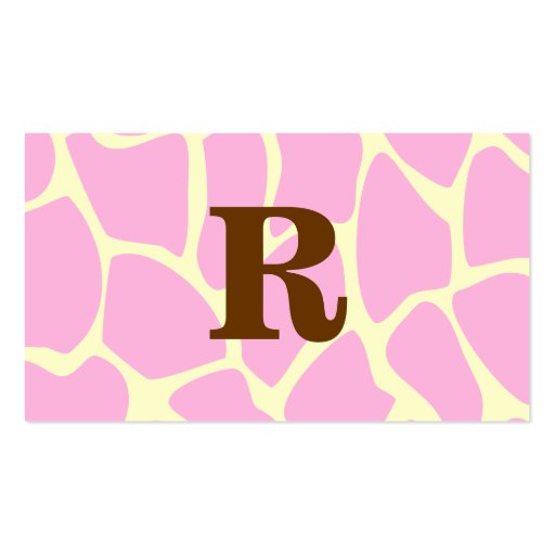 Your Letter Custom Monogram. Pink Giraffe Print. Business Card (front side)