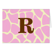 Your Letter Custom Monogram. Pink Giraffe Print. Cards