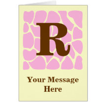 Your Letter Custom Monogram. Pink Giraffe Print. Greeting Card