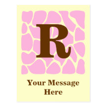 Your Letter Custom Monogram. Pink Giraffe Print. Postcard