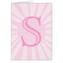 Your Letter. Custom Pink Sun Ray Monogram. Greeting Cards