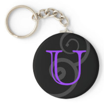Your Letter. Custom. Purple Swirl Monogram. Key Chains