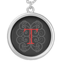 Your Letter. Custom Red Swirl Monogram. Necklaces