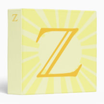 Your Letter. Custom Yellow Sun Ray Monogram. Vinyl Binders