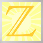 Your Letter. Custom Yellow Sun Ray Monogram. Print