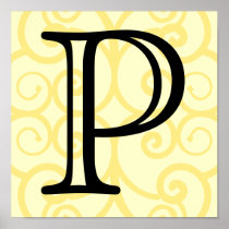 Your Letter. Custom Yellow Swirl Monogram. Print
