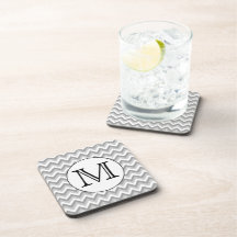 Your Letter. Gray Zigzag Pattern Monogram. Coaster