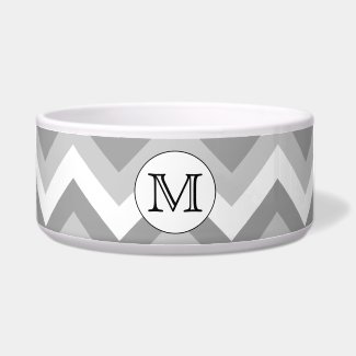 Your Letter. Gray Zigzag Pattern Monogram. Pet Food Bowl