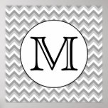 Your Letter. Gray Zigzag Pattern Monogram. Print