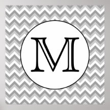 Your Letter. Gray Zigzag Pattern Monogram. Print