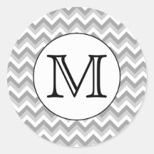 Your Letter. Gray Zigzag Pattern Monogram. Round Stickers