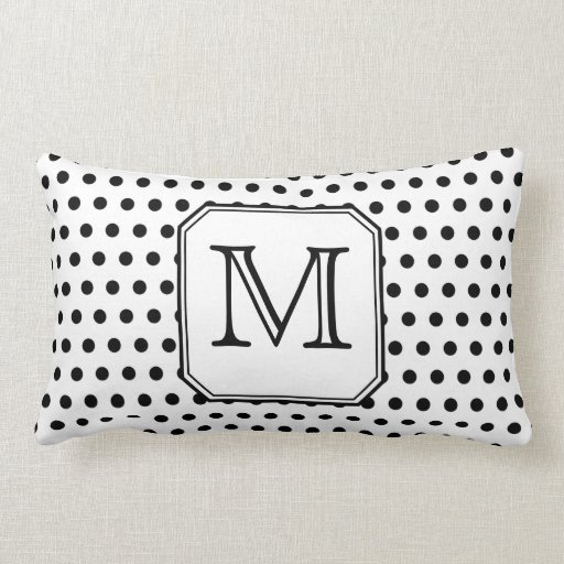 Your Letter Monogram. Black and White Polka Dots. Pillow