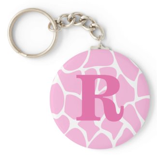 Your Letter Monogram. Custom. Pink Giraffe Pattern Keychains