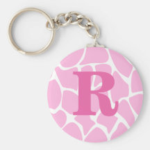 Your Letter Monogram. Custom. Pink Giraffe Pattern Keychains
