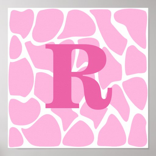Your Letter Monogram. Custom. Pink Giraffe Pattern Posters