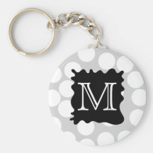 Your Letter, Monogram. Dots with Black Splat. Keychain