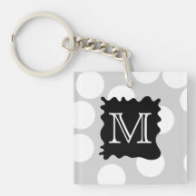 Your Letter, Monogram. Dots with Black Splat. Acrylic Keychains