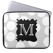 Your Letter, Monogram. Dots with Black Splat. Computer Sleeves