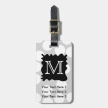 Your Letter, Monogram. Dots with Black Splat. Bag Tag