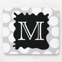 Your Letter, Monogram. Dots with Black Splat. Mousepads