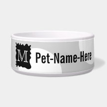 Your Letter, Monogram. Dots with Black Splat. Pet Bowl