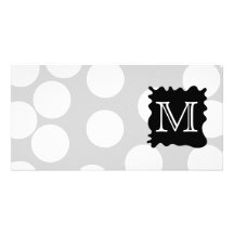 Your Letter, Monogram. Dots with Black Splat. Custom Photo Card