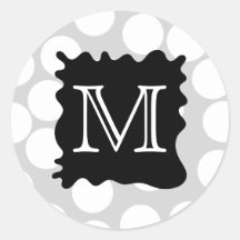 Your Letter, Monogram. Dots with Black Splat. Sticker