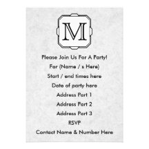 Your Letter. Monogram in Gray, Black and White. Personalized Invites